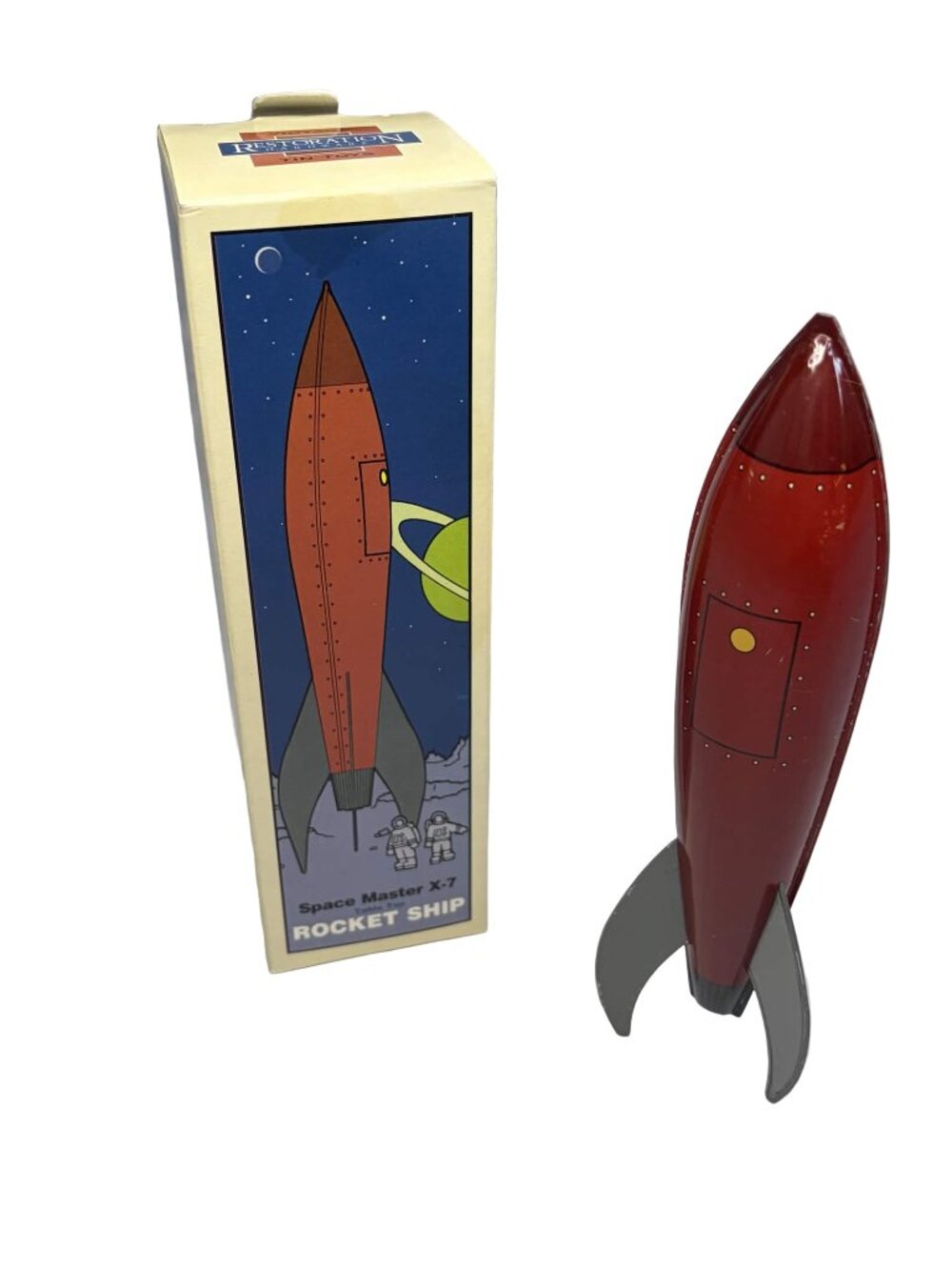 Vintage Restoration Hardware Tin Toys Space Master X-7 Rocket Ship 1990s w/ Box